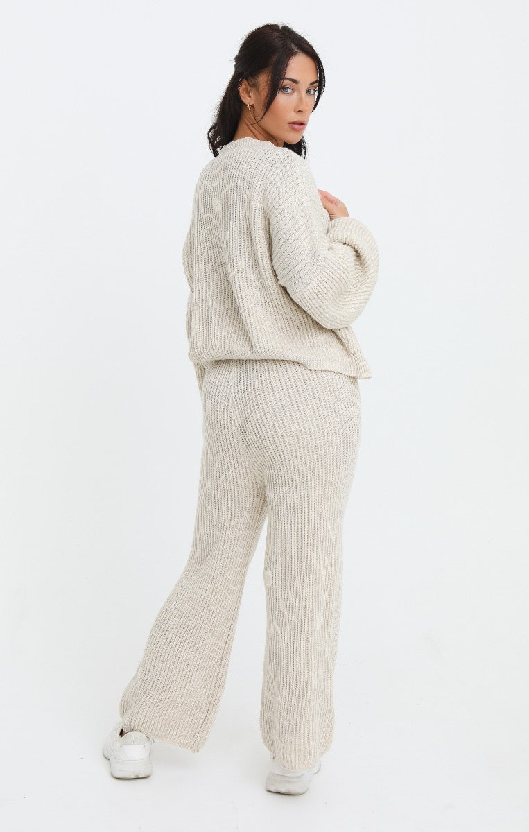 Cream Button Through Relaxed Fit Knitted Loungewear Set Olivia