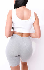Grey High Waisted Cropped Fitted Cycling Shorts - Roxanne