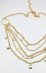 Gold Multilayer Drop Charm Belly Chain Belt - Cleo