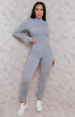 Grey Long Sleeve High Neck Jumpsuit - Marissa