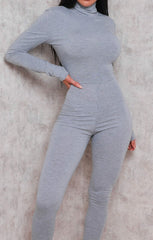 Grey Long Sleeve High Neck Jumpsuit - Marissa