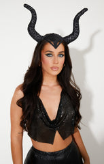 Black Detailed Halloween Horn Headband - Sophia