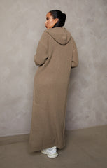 Pale Chocolate Knitted Long Sleeve Longline Hooded Cardigan - Emily