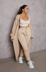 Stone Knitted Long Puff Sleeve Midi Longline Cardigan - Poppy