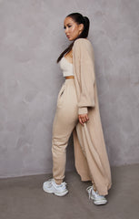 Stone Knitted Long Puff Sleeve Midi Longline Cardigan - Poppy