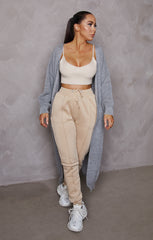 Light Grey Knitted Long Puff Sleeve Midi Longline Cardigan - Poppy