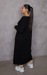 Black Knitted Long Puff Sleeve Midi Longline Cardigan - Poppy