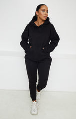 Black Oversized Hoodie & High Waisted Seam Front Cuffed Joggers Loungewear Set - Martha