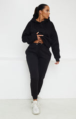 Black Oversized Hoodie & High Waisted Seam Front Cuffed Joggers Loungewear Set - Martha