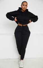 Black Oversized Hoodie & High Waisted Seam Front Cuffed Joggers Loungewear Set - Martha
