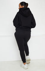Black Oversized Hoodie & High Waisted Seam Front Cuffed Joggers Loungewear Set - Martha