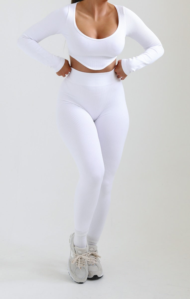 White & Nude Strappy waist Leggings & Top Set OR Seperates