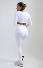 White Ribbed Long Sleeve Scoop Neck Crop Top And Fitted Leggings Two P –  Femme Luxe