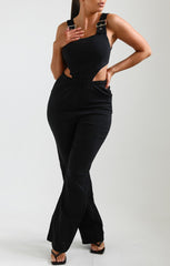 Black Buckle Strap Cut Out Jumpsuit - Geena