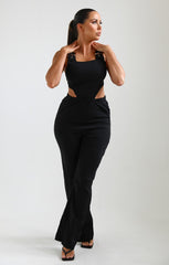 Black Buckle Strap Cut Out Jumpsuit - Geena
