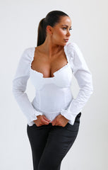 White Cup Detail Shirred Puff Sleeve Shirt - Nawal