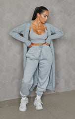 Grey Knitted Long Sleeve Longline Midi Cardigan - Kiana