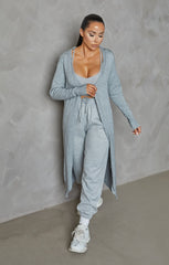 Grey Knitted Long Sleeve Longline Midi Cardigan - Kiana