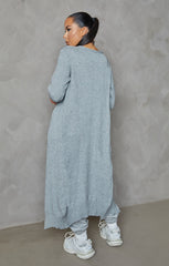 Grey Knitted Long Sleeve Longline Midi Cardigan - Kiana