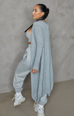 Grey Knitted Long Sleeve Longline Midi Cardigan - Kiana