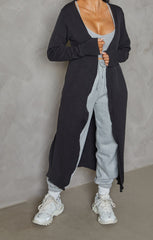 Black Knitted Long Sleeve Longline Midi Cardigan - Kiana