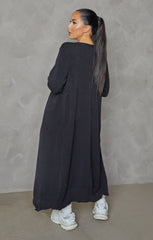Black Knitted Long Sleeve Longline Midi Cardigan - Kiana