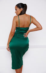 emerald green strappy satin cowl midi dress Forest Green Cowl Neck Silk Satin Midi Length Slip Dress,Adjustable Spaghetti Straps,Bias Cut,Date Open Back Bridesmaids Engagement Dress