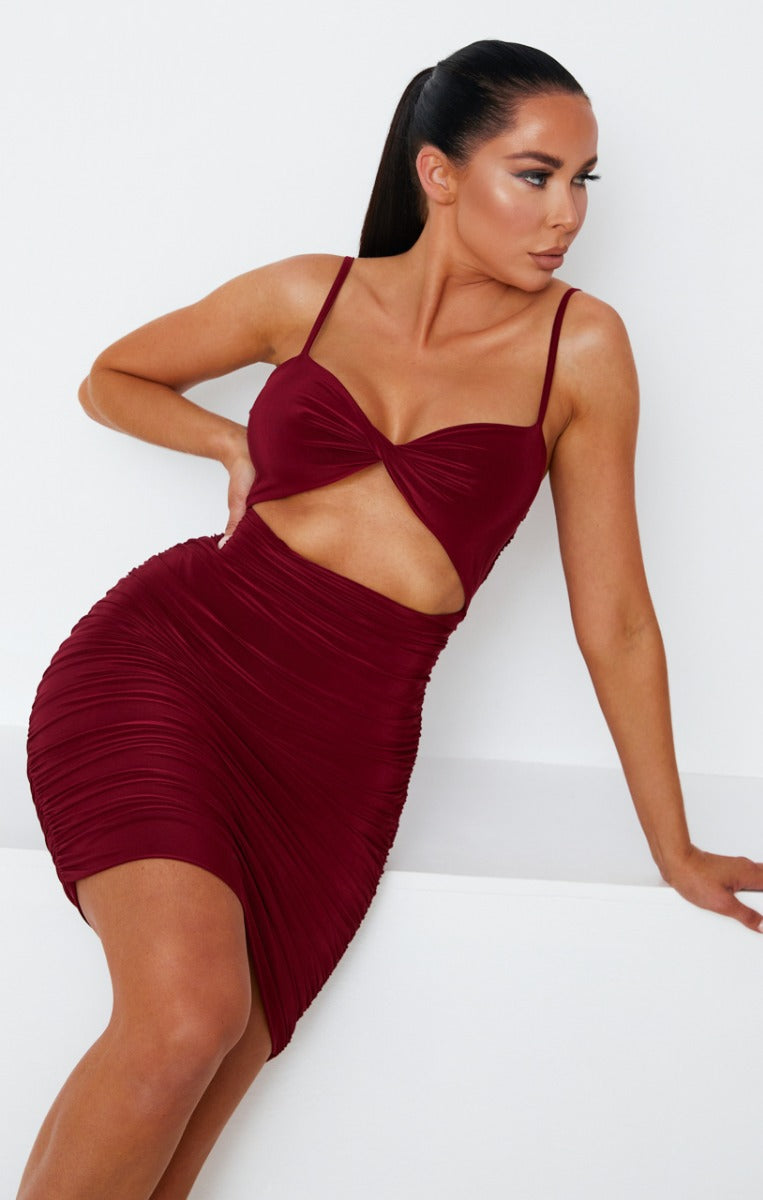 shape red slinky ruched mini dress KY Sexy Deep V Long Sleeve RED SLINKY RUCHED MINI Shape Wear Dress