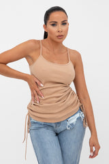 Stone Ribbed Ruched Side Strappy Fitted Top - Samirah