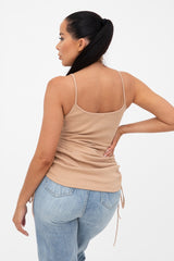 Stone Ribbed Ruched Side Strappy Fitted Top - Samirah