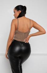 Mocha Strappy Corset Style Crop Top - Rhianna