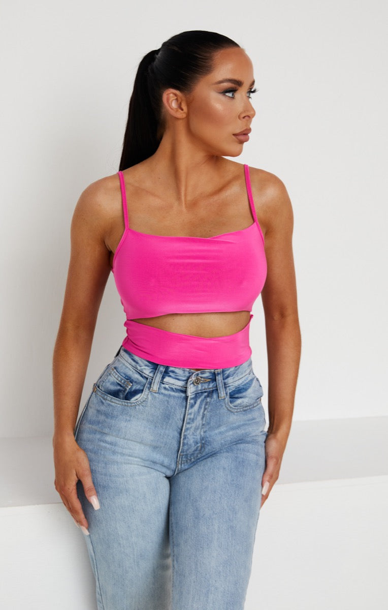 Hot Pink Cut Out Slinky Strappy Crop Top - Milana – Femme Luxe