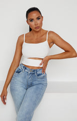 CREAM CUT OUT SLINKY STRAPPY CROP TOP - MILANA