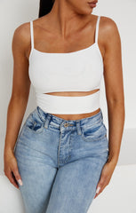 CREAM CUT OUT SLINKY STRAPPY CROP TOP - MILANA