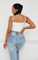 CREAM CUT OUT SLINKY STRAPPY CROP TOP - MILANA
