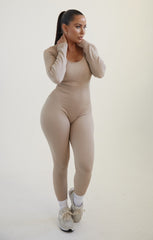 Stone Ribbed Long Sleeve Jumpsuit - Serelia
