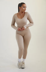 Stone Ribbed Long Sleeve Jumpsuit - Serelia