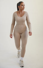 Stone Ribbed Long Sleeve Jumpsuit - Serelia