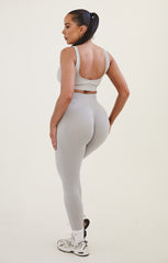 Light Grey High Waisted Wide Band Activewear Leggings - Yanis