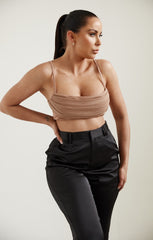 Nude Strappy Mesh Overlay Crop Top - Serine