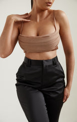 Nude Strappy Mesh Overlay Crop Top - Serine