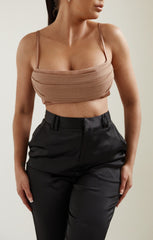 Nude Strappy Mesh Overlay Crop Top - Serine