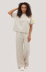 Beige Oversized Relaxed Fit with Lengthy Tee and Wide-Leg Trousers-Arielle