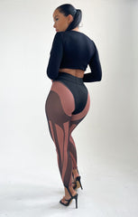 Black & Tan Contour Detail Mesh Leggings - Josie