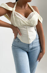 Cream Cold Shoulder V Neck Corset Top - Amiah