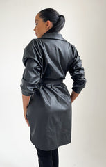 Black PU Leather Belted Mini Dress - Dani