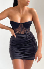 Black Strapless Lace Corset Style Mini Dress- Antonella – Femme Luxe