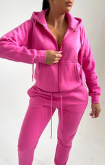 Pink Zip Up Hoodie Cuffed Joggers Loungewear Set - Sibyl