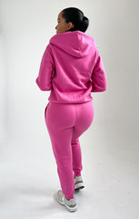 Pink Zip Up Hoodie Cuffed Joggers Loungewear Set - Sibyl