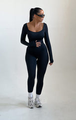 Black Long Sleeve Fitted Jumpsuit - Esmereldaa